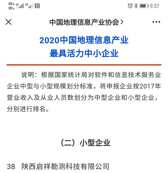 公司获评2020中国地理信息产业最具活力中小企业